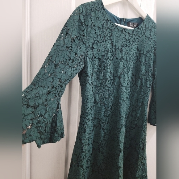 Lulu's Favorite Flair Forest Green Lace Flounce Sleeve Dress - Picture 8 of 13